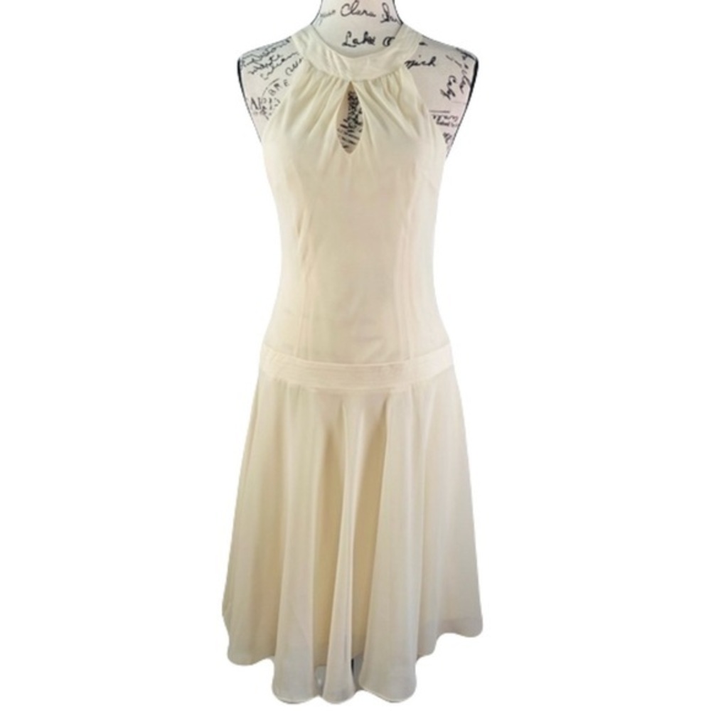 Bice Halter Flounce Ivory Dress